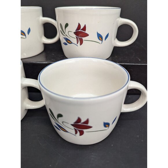 Vintage Newcor Stoneware Copenhagen Design 6 Oz Flat Coffee/Tea Cups Set of 4 - Picture 3 of 8